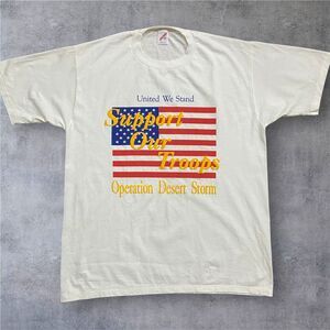 Jerzees Vintage 90s Support Our Troops Desert Storm White Tee Men's Size XXL